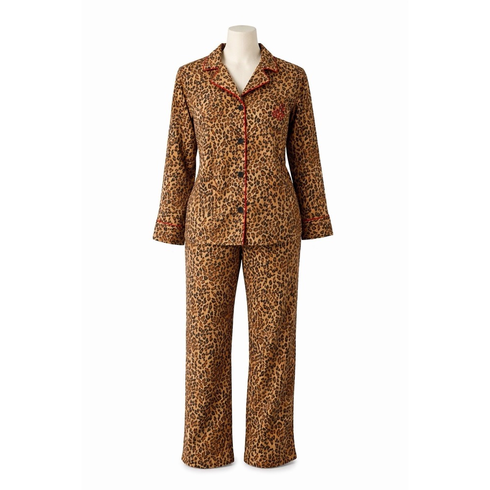 Lauren Ralph Lauren Leopard Pajama Set XL 100% Cotton Button Lounge Sleepwear